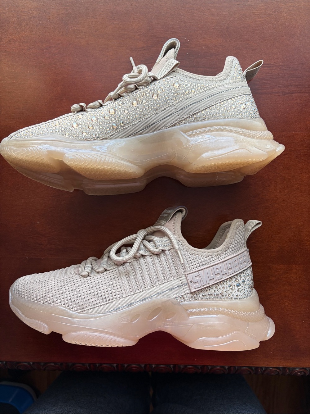 Steve Madden Beige Crystal-Embellished Chunky Sneakers